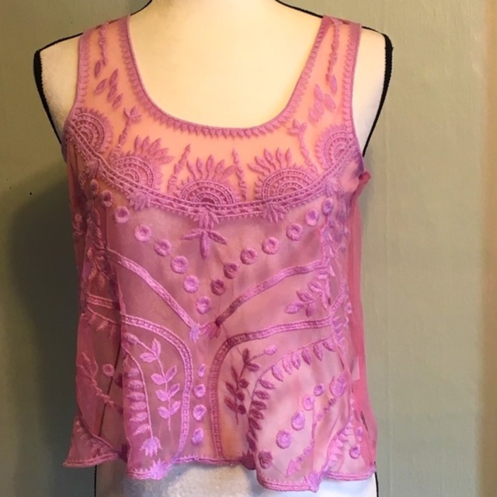 Buffalo (David Bitton) Dusty Rose sheer lace tank